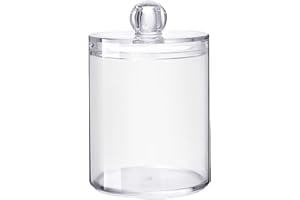 JIHUOO Clear Round Cotton Swab Holder Cotton Ball Container Cotton Pad Dispenser Bathroom Storage Canister Cotton Bud Organizer
