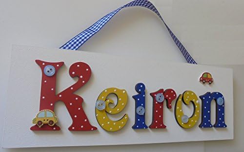 Personalised Car Door Sign Plaque Childrens Kids **Any Name Available Max 7 letters** Wooden Hand painted (brights) Use the 'SELECT OPTIONS' to tell us your required name