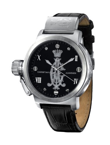 Christian Audigier Pure Metallic Watch with Black Leather Strap Ete-102