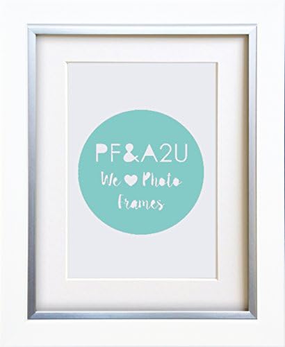 9x7" White Contemporary Silver Edge Photo Frame With Mount (Width 3cm)