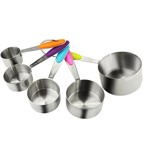 SUMERSHA Messlöffel-Sets Edelstahl stapelbare Messbecher Set mit trockenen und flüssigen Bestandteile mit Soft-Griffe 5 stk.
