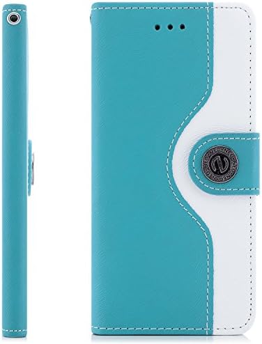 Saxonia Apple iPhone 6 / 6S Case Protector Flip Cover Phone Wallet [Card Holder Slots] Stand Function, Two-Colour Blue-White