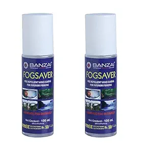 Banzai FOGSAVER Anti Fog Anti rain Spray for car Windshield, Helmet Visor, Water, rain Repellent Treatment, Mirror, Nano Coating - 100 ml Pack of 2