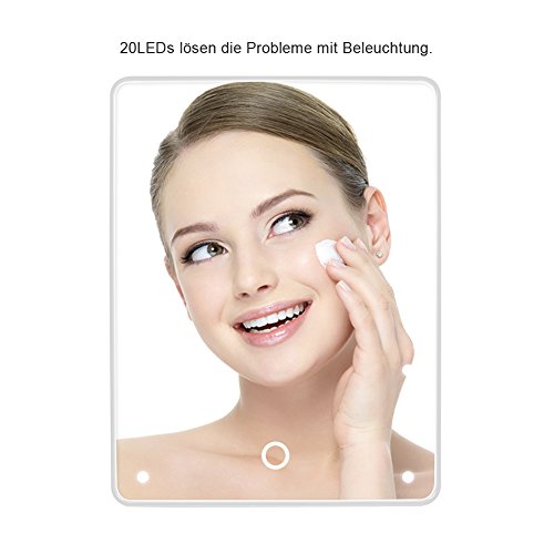Wawoo® Make-up-Spiegel mit LED Beleuchtung Dimmbar durch Touch-Schalter + 16 LEDs + Ultra-High Definition Falterbar Standspiegel Profi Kosmetikspiegel Schminkspiegel Tischspiegel Batteriebetrieben (weiß) - 7