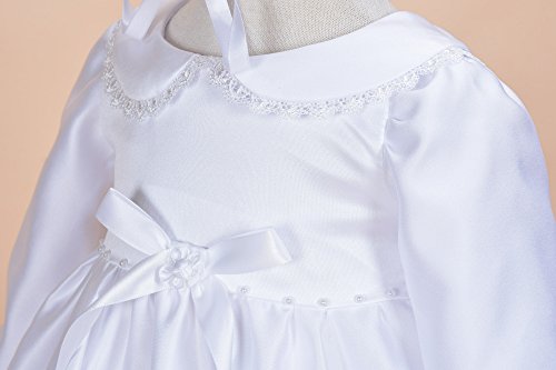 Cinda Traditionelle Baby-Satin Langarm Taufkleid und Motorhaube Weiß 56-62 - 4
