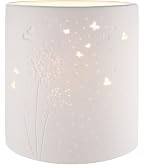 GILDE Porzellan-Tischlampe Katze Auf Baum – Weiß, Lochmuster, 20 Cm Hoch, E14 Fassung