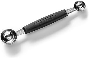 Forgast Scavino per Melone Frutta, Cucchiaio per Scavare, Coltello Doppio per Scolpare Sfere, Lunghezza 17 cm, Due Sfere in Acciaio Inossidabile da 20 e 30 mm, Manico in Materiale Sintetico