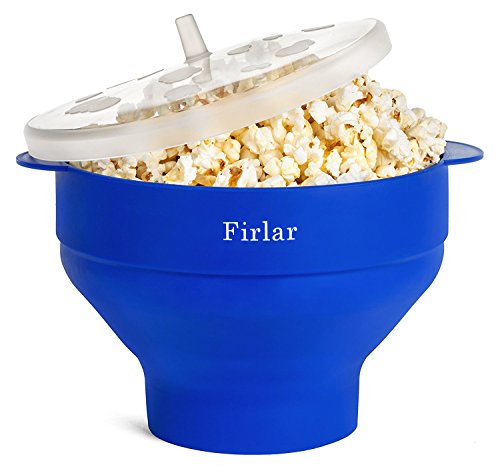 firlar Mikrowelle Popcorn Popper stabile praktische Griffe, Silikon Popcorn Maker, Schüssel mit Deckel, zusammenfaltbar (blau) - 3