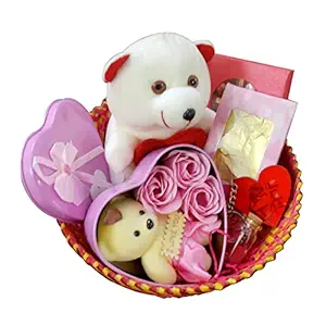 SKYTRENDS Valentine Day Gift - Girlfriend ,Wife,Husband ,Boyfriend Best Gift For Valentine Day Gift- Heart Shape Box With Teddy ,Chocolates & Greeting Card. ST -001