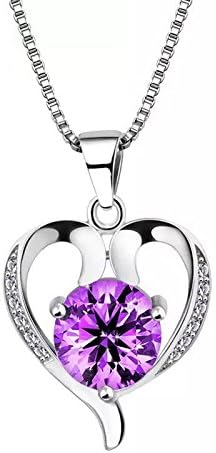 Swarovski Elements Heart Necklace with Synthetic Color Silver Women Gift Idea Purple