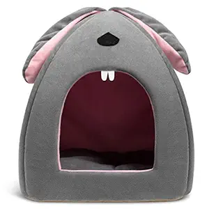 Hollypet Self-Warming 2 in 1 Foldable Comfortable Triangle Cat Bed Tent House, Baby Gray
