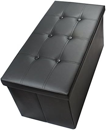 Shelving Solutions Collapsible Storage Ottoman Bench, Faux Leather Storage Box 76 x 38 x 38 cm (Black(Medium))