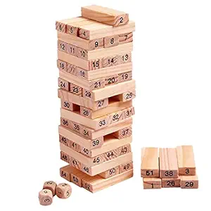 Amisha Gift Gallery Stacking Zenga Wooden Blocks Game for Kids 48 Pcs 3 Dices Challenging Wooden Tumbling Tower Toys, Educational Puzzle Game for Adults and Kids (48 Piece - Number Brown)