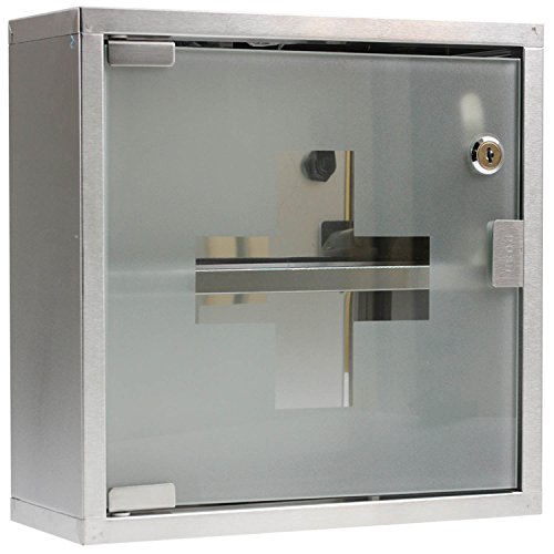 FirstAid Medizinschrank / Arzneischrank im klassischen Design, Medikamentenschrank aus rostfreiem Edelstahl, Maße: 30 x 30 x12 cm