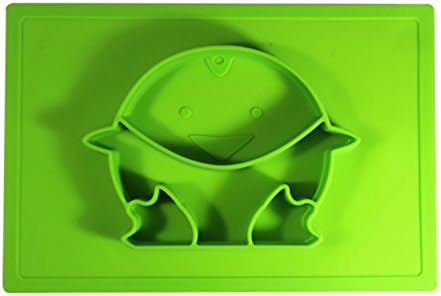 Penguin shaped dinner plate Kids Placemat No Mess Toddler &amp; Baby Happy Face Feeding Set. Bowl Sectional Baby Plate. From Baby Led Weaning Age 6 Month+ (Green)