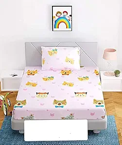 Anjali Overseas 180 TC Glace Cotton Kids Cartoon Printed Single Bed Bedsheet 60*90 Inches with 1 Pillow Cover. (Design 5)