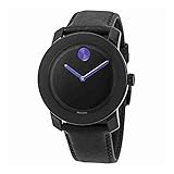 Movado Men's Bold 42mm Black Leather Band Plastic Case Quartz Watch 3600479