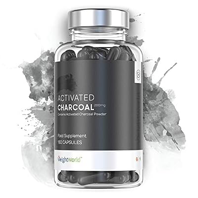 WeightWorld CHARBON VÉGÉTAL ACTIF PUR - Anti Ballonnement et Gaz - 180 Gélules - Réduction Mauvais Cholestérol - Blanchissement des Dents - Meilleure Digestion - Végan - Activated Charcoal par WeightWorld