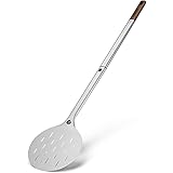 BURNHARD Pizzawender Pizza Turning Peel rund, Aluminium-Schaufel perforiert mit Akazienholz-Griff & Steckmechanismus, tempera