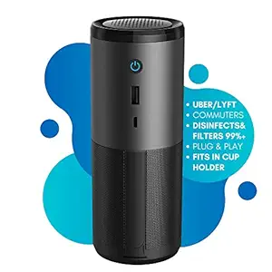 KLEENKI.com HEPA Car Air Purifier Travel-Sized Portable w/ H13 Filter, Mercury-Free, Ozone-Free, Ideal for Rideshare Drivers, Rooms, Odor, Commutes, Filters Allergens 99%+ Purification (1 Pack, Black)