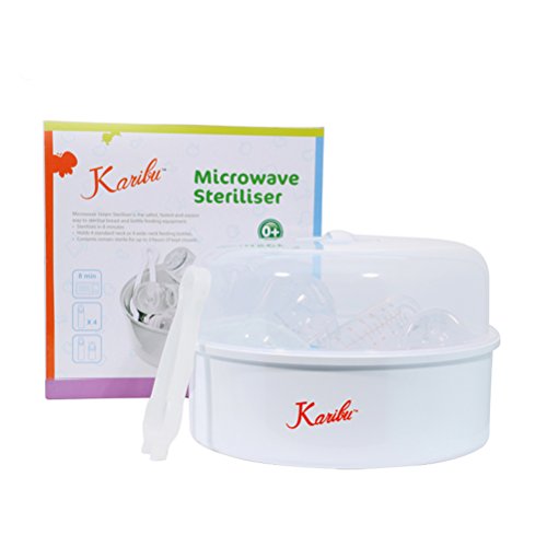 Karibu PM2436 Baby Bottle Sterilizer, Home Microwave Steam Sterilization Box and Bottle Tongs, Baby Bottle for Disinfection Box, White