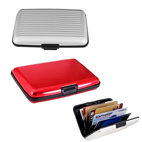 Zhichengbosi, porta carte di credito in alluminio con protezione RFID, porta biglietti da visita per uomini e donne, confezione da 2 pezzi red and silver