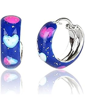 JAYARE Kinder-Creolen Herz 925 Sterling Silber Emaille 15 x 5 mm blau Ohrringe