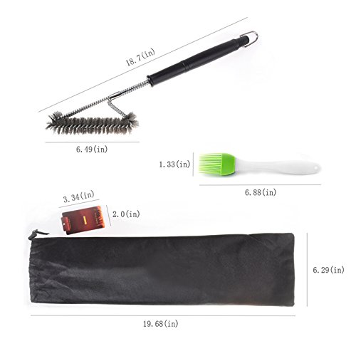 TOPQSC 3 Edelstahl Bürsten in 1 Reiniger Werkzeug/Grillhandschuhe  – Premium BBQ Zubehör-17,5 inch 3-Sided Lange mit Aufhängeöse- perfekt für Holzkohle, Charbroil, Gas, elektrischer Handgriff, Porzellan, Infrarot-Grills (Bürste) - 3