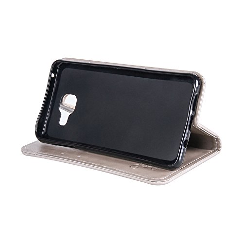SKYXD Leder Hülle für Samsung Galaxy A5 2016 Rosen Blumen und Schmetterlings Muster,PU Folio Klappbar SchutzHülle [Brieftasche Kartenfach / Magnet / Standfunktion / Trageschlaufe] KlappHülle für mit [Koala Handyanhänger + Eingabestift] 3 in 1 Zubehör Set Handy Tasche Etui for für Samsung Galaxy A5 2016 A510F Bookstyle Flip Case Leather Cover With [Stylus and Dust Plug]- Grau - 5