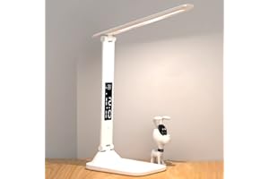 WISADA Lámpara Led Escritorio, Flexo de Escritorio con luz nocturna, termómetro/calendario,lampara de escritorio con control táctil, Puerto de carga USB, 10 niveles de luminosidad 3modos, Temporizador