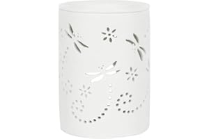 JONES HOME & GIFT Jones Home and Gift Quemador de Aceite de libélula, Color Blanco sin esmaltar, cerámica, Multicolor, 8.5 x 8.5 x 12 cm