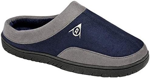 Dunlopp Mens Famous Memory Foam Anti-Slip House Slippers Faux Sheepskin Fur Clog Slippers with Rubber Sole (8 UK, Navy/Grey)