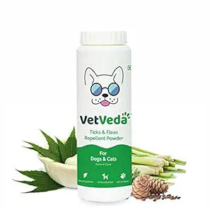 VetVeda | Natural Dog Powder for Ticks and Fleas, Itching, Fungal Infection, and Fragrance - 100gm | Anti tick Powder for Dogs and Cats