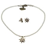 Länge Trachten Halskette: ca. 40 cm + 5 cm Verlängerungs-Kette, Durchmessser Trachtenohrringe Strass- Edelweiss: ca. 1,5 cm