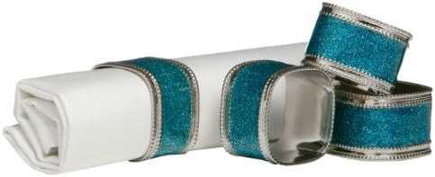 Servilleteros Napkin Rings Set of 4 Turquoise Colour Glitter/Nickel Plated Attractive Quality