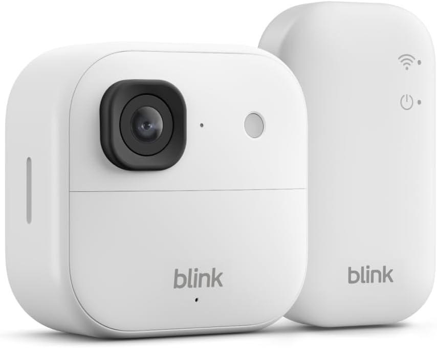 Cámara exterior 2K+ Blink (última generación) — cámara de seguridad inteligente inalámbrica, resolución de vídeo 2K, módulo de sincronización básico Incluido: sistema de 1 cámara, Blanco