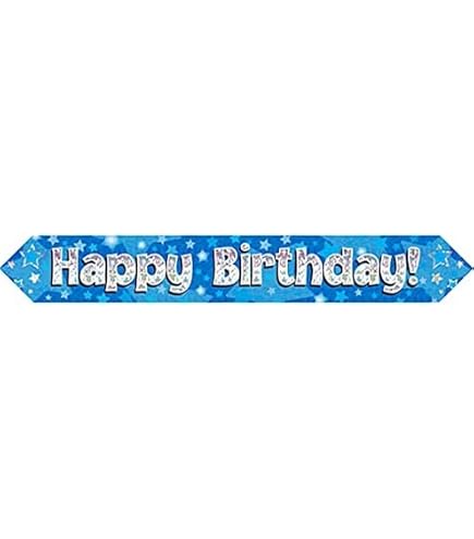 Festone Compleanno "Happy Birthday" Olografico Blu - 11 Bandierine, 3,9 Metri Per Decorazioni Festa