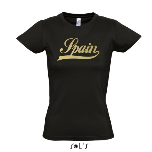 Damen T-Shirt – Spanien Oldschool Spain LÄNDERSHIRT EM / WM FAN Trikot S-XXL , Deep black – gold , L