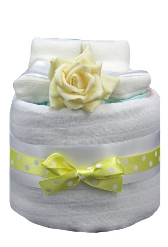 New 1 Tier Yellow Nappy Cake for Unisex Baby - shower, maternity gift