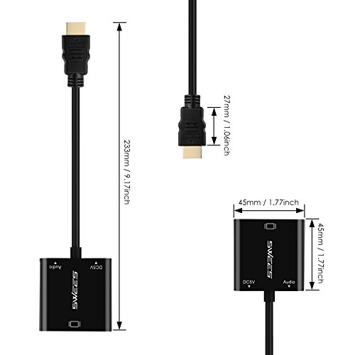 HDMI auf VGA, Swees HDMI auf VGA Kabel Adapter Konverter | Full HD bis zu 1080p / HDTV Unterstützung | für PC, Apple TV, DVD Player, Macbook, Laptop, Ultrabook, oder anderen HDMI Eingang Geräte – Schwarz - 9