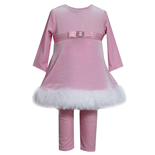 Bonnie Baby Pink Sparkle Velvet Christmas Dress and Leggings Set, 6-9M