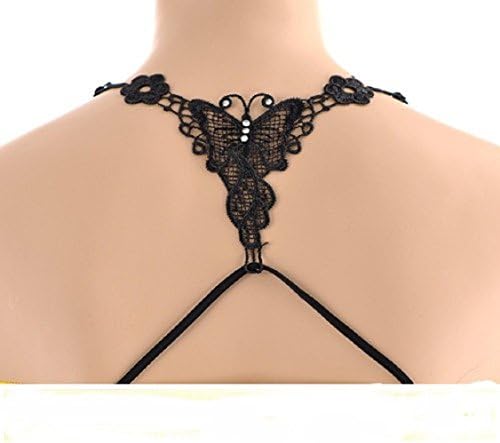 Bra Strap ,Sexy Black Rhinestone Lace Butterfly Cross Shoulder Holder Bra Strap Elastic (Black Rhinestone Lace Butterfly)