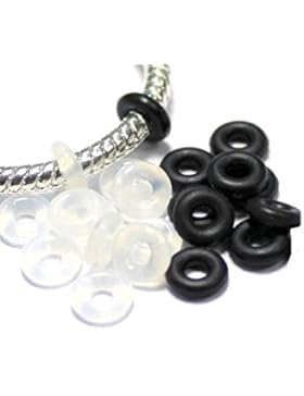 Gummi Stopper, Transparent-Schwarz-Mixed für Beadarmbänder von Pandora etc., 25 Stück 6/2mm Rubber-Rings Silikongummi...