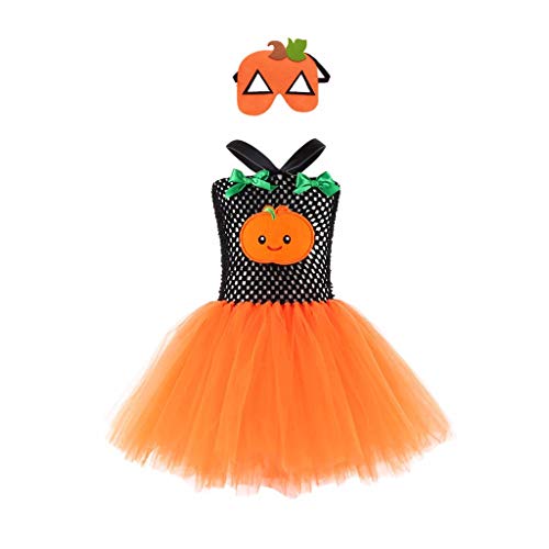 Moneycom❤Enfant en Bas âge Enfants bébé Filles Halloween Cosplay Robe Robe Tutu + Masque Tenues Halloweenn Fête Rétro Patchwork Conte de fée Ancien Orange