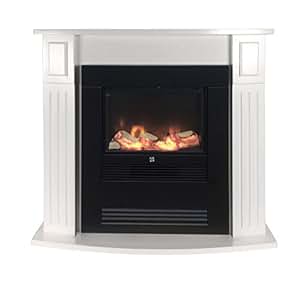 Elektrischer Kamin 1800W inkl. Kaminumrandung MDF Weiß Elektrokamin mit