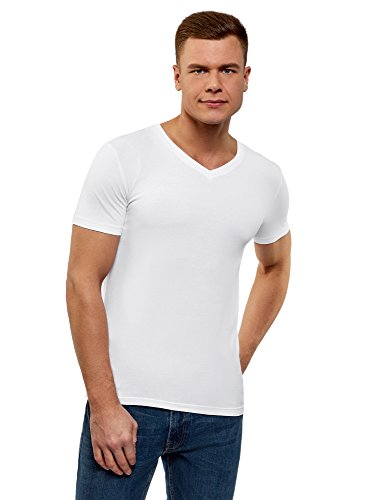 oodji Ultra Herren Tagless T-Shirt Basic mit V-Ausschnitt, Weiß, M oodji Ultra Herren Tagless T-Shirt Basic mit V-Ausschnitt, Weiß, M