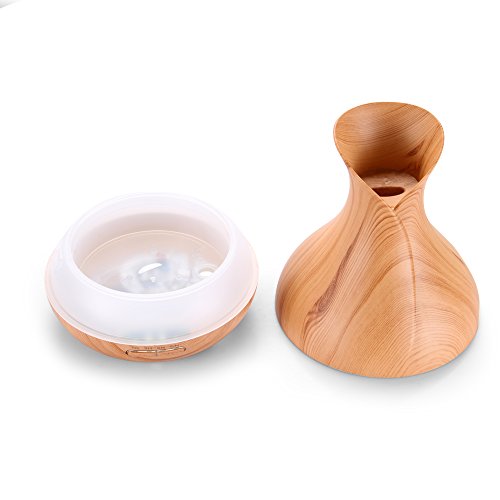 Aroma Diffuser, 400ml Ultraschall Öl Diffusor Holzmaserung Luftbefeuchter Raumbefeuchter Humidifier mit Kalten Nebel Abschaltautomatik LED Farbwechsel (Vase) - 9