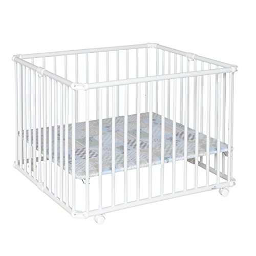 Preisvergleich Produktbild Geuther - Laufgitter Lucilee +, TÜV geprüft, höhenverstellbar, faltbar, gepolsterter Boden, Teppichrollen, groß, 90,2 x 97,4 cm, weiß, Patchwork