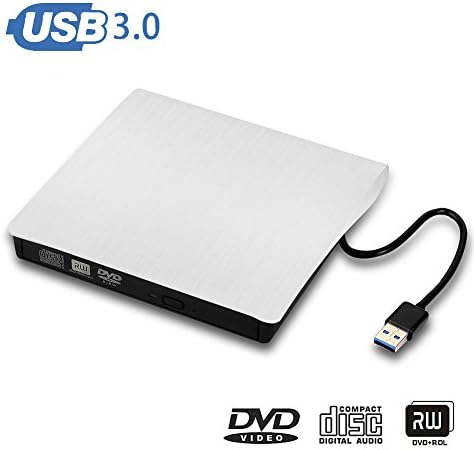 Sunreal USB 3.0 External DVD Drive Portable DVD +RW/CD +RW Optical Disc Drive Burner/Writer/Rewriter for Laptop / Desktop Computer Support Mac OS,Windows Vista/ 7/ 8/ 10 (White)
