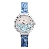 Armbanduhren Modeaccessoires, Denim-Frauen-r?mische Ziffern weiches Kunstleder-Ineinander greifen-d¨¹nnes Band-Quarz-Armbanduhr - Blau